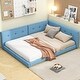 preview thumbnail 1 of 22, Upholstered Full Size Platform Bed with USB Ports Blue