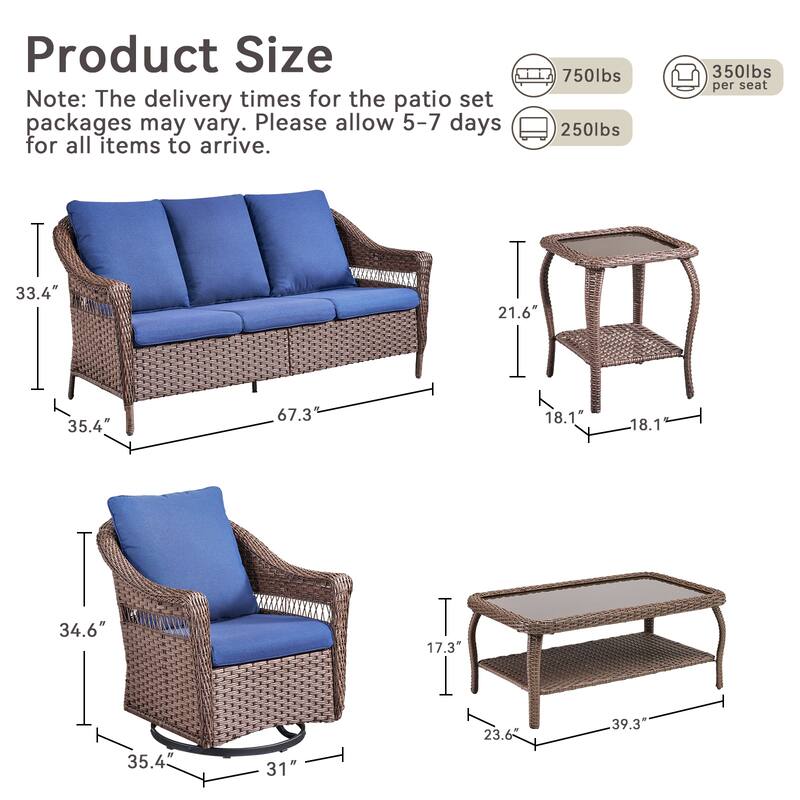 Pocassy Sofa Swivel Chair, Ottoman Patio Funiture Set