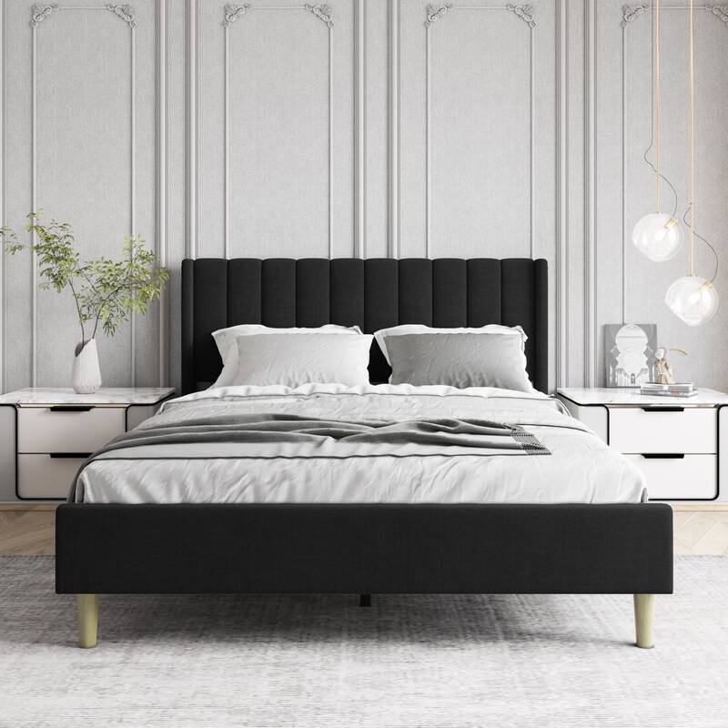 Aufank Bed Frame Upholstered Platform with Wooden Slats, Noise-Free
