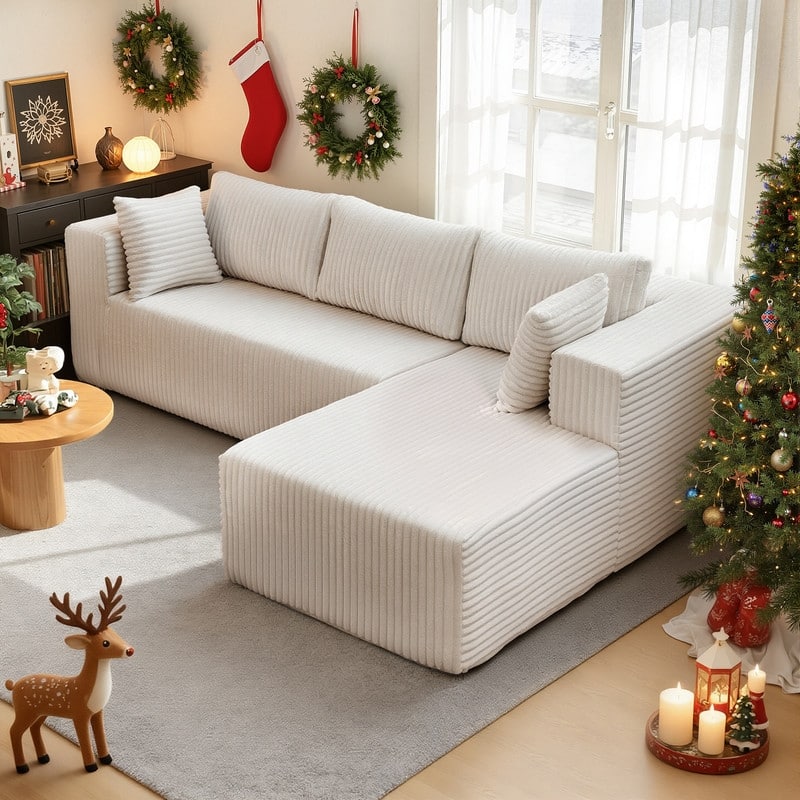105.11 in. Wide Square Arm 2-Piece Modern Plush Fabric L-Shape Modular Sectional Sofa with Chaise - Beige-Left Chaise