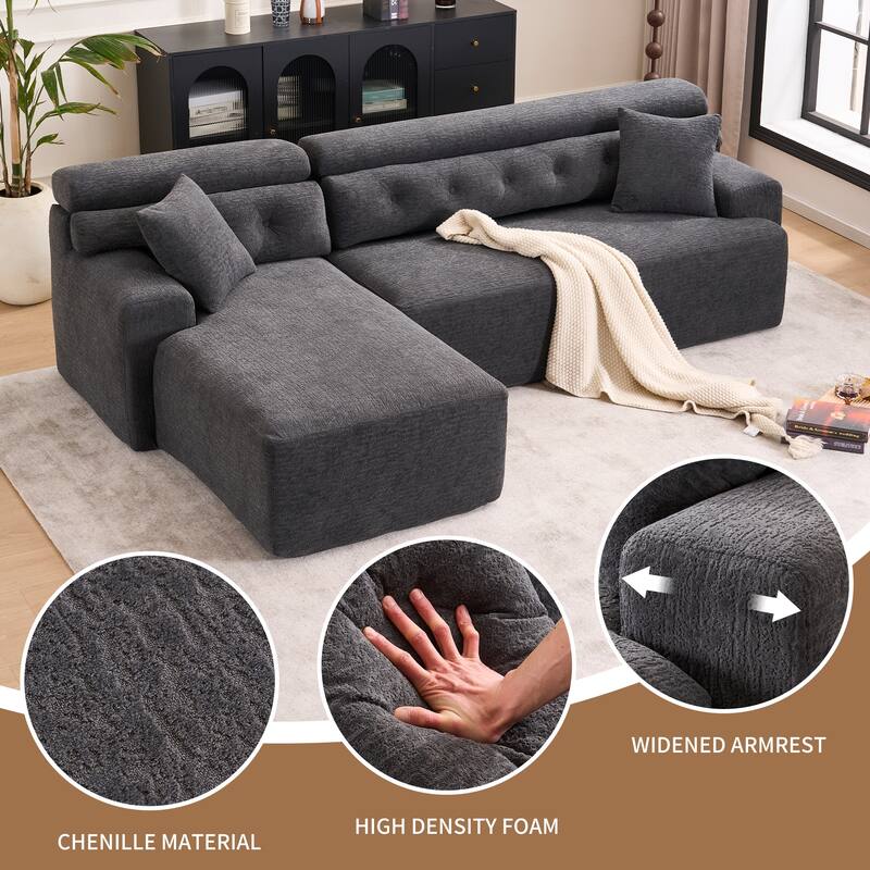 Full Compression Chenille Convertible L-Shape Chesterfield-Inspired Design Sofa Chaise