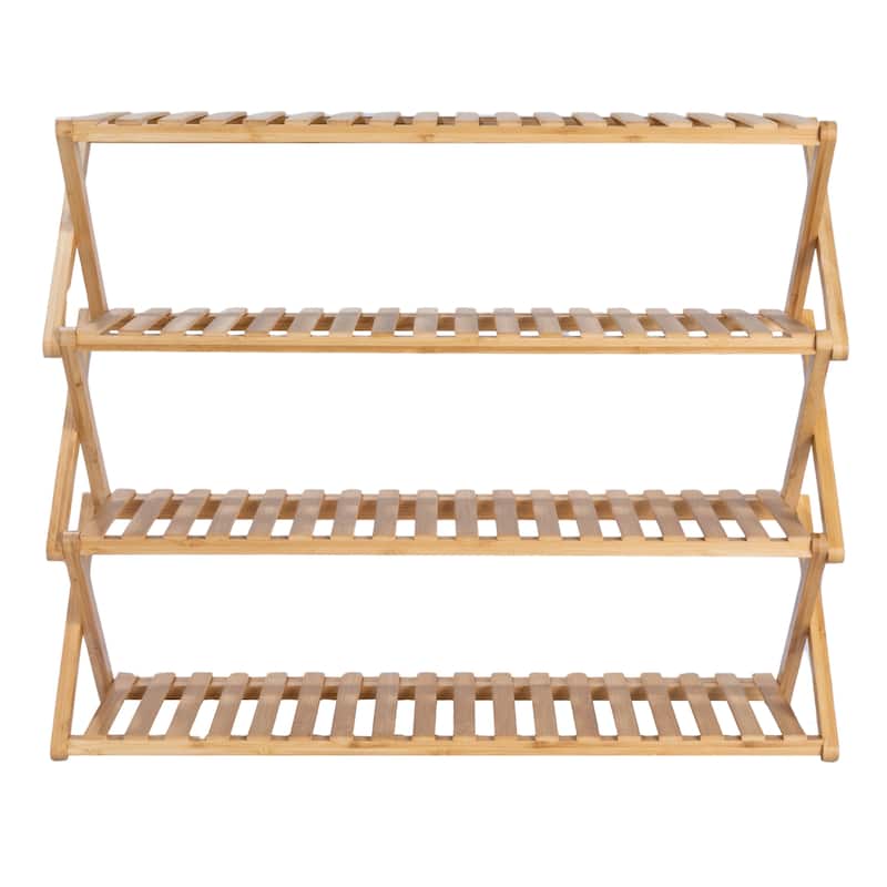 Household Essentials 4-Tier Bamboo Folding Shoe Rack - 27.5"L x 9.8"W x 22.0"H