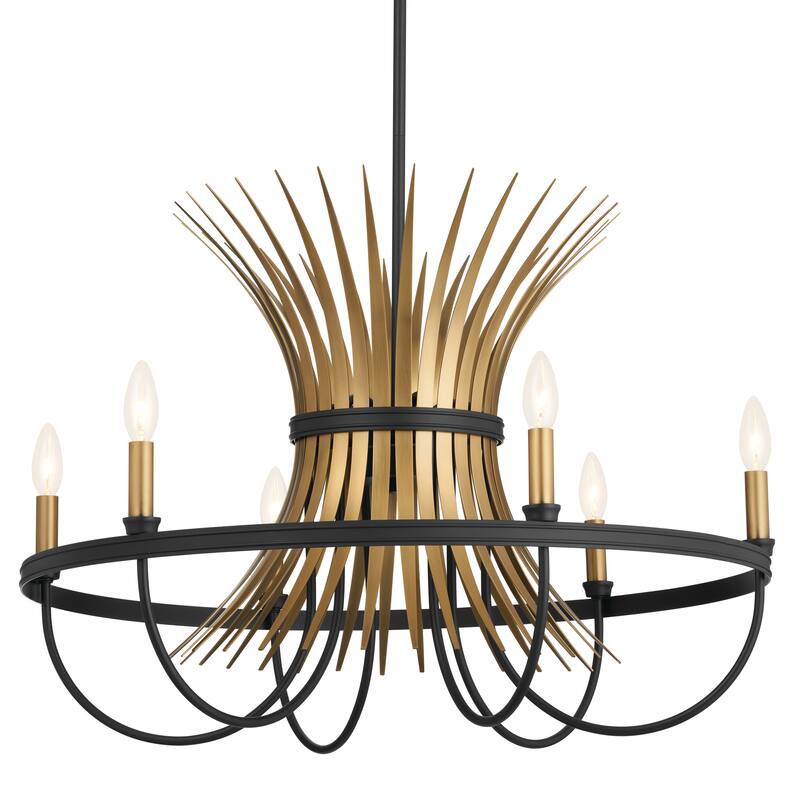Kichler Lighting Baile 29 inch 6-Light Chandelier Natural Brass and Black