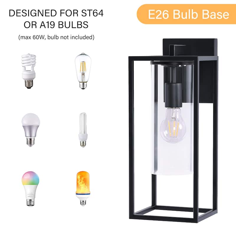2 Pack Metal 1-Light Clear Glass Outdoor Wall Sconce Light