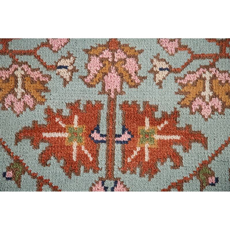 Light Blue Floral Oushak Oriental Accent Rug Handmade Wool Carpet - 3'0"x 4'11"