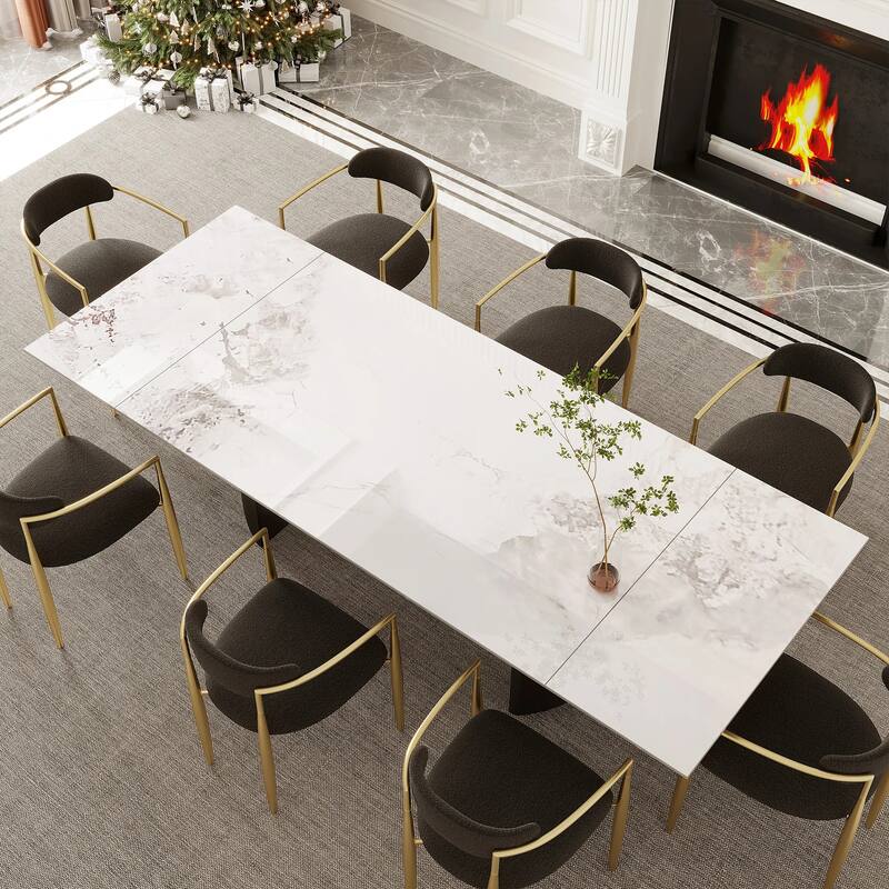 62.99"-94.48" Extendable Rectangular Sintered Stone Top Metal Base Dining Table - 94.48"
