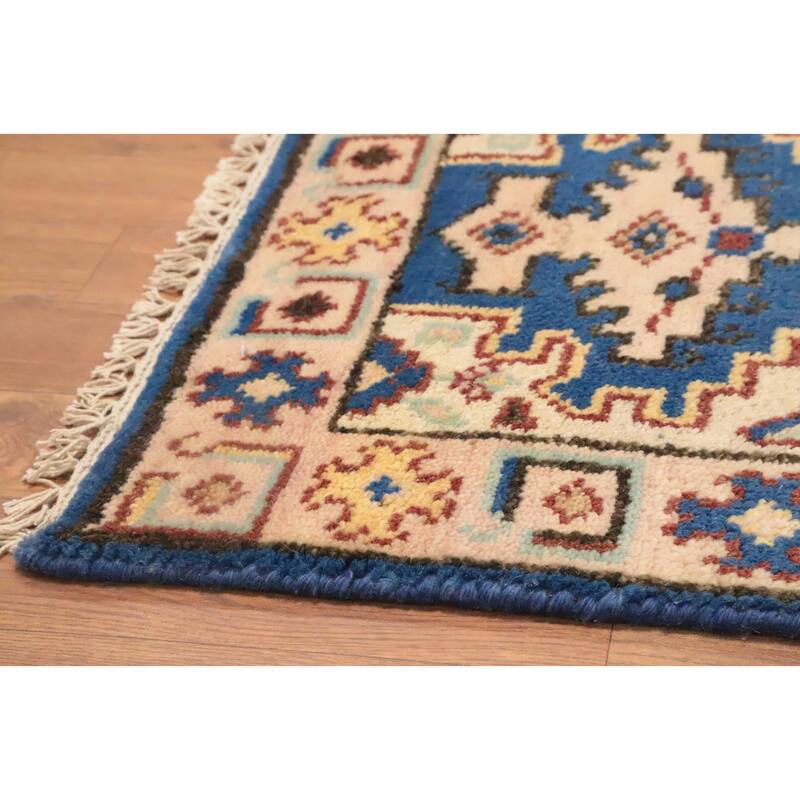 Hand Knotted Oriental 100% Wool Carpet Transitional Geometric Navy Blue & Blues Oushak Area Rug - 3' 0'' X 2' 0''