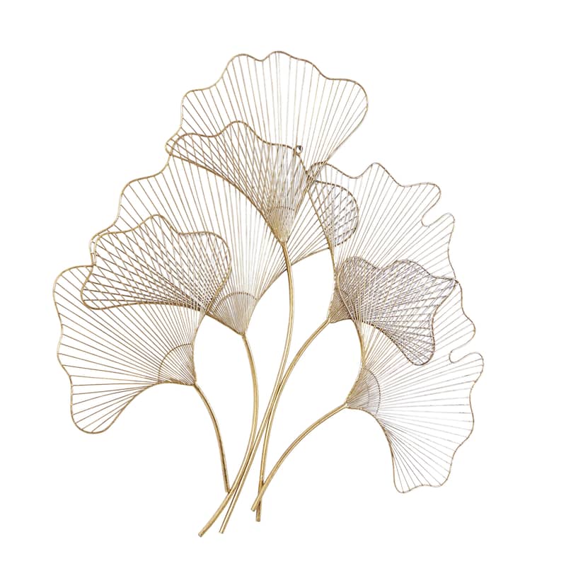 Metal Floral Wire Cutout Ginkgo Leaf Home Wall Decor - Copper or Gold- Roche River Decor