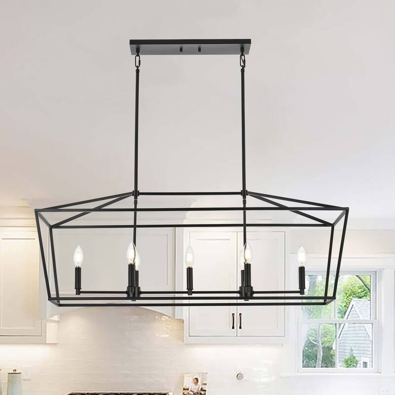 7-Light Traditional Farmhouse Linear Chandelier - Black