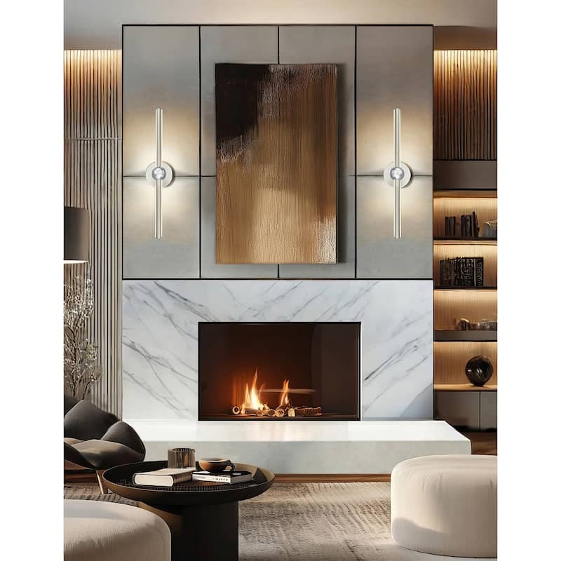Justice Design Group Arzy 28" LED Linear Wall/Bath Sconce - Brushed Nickel w/ Chrome Accents Finish