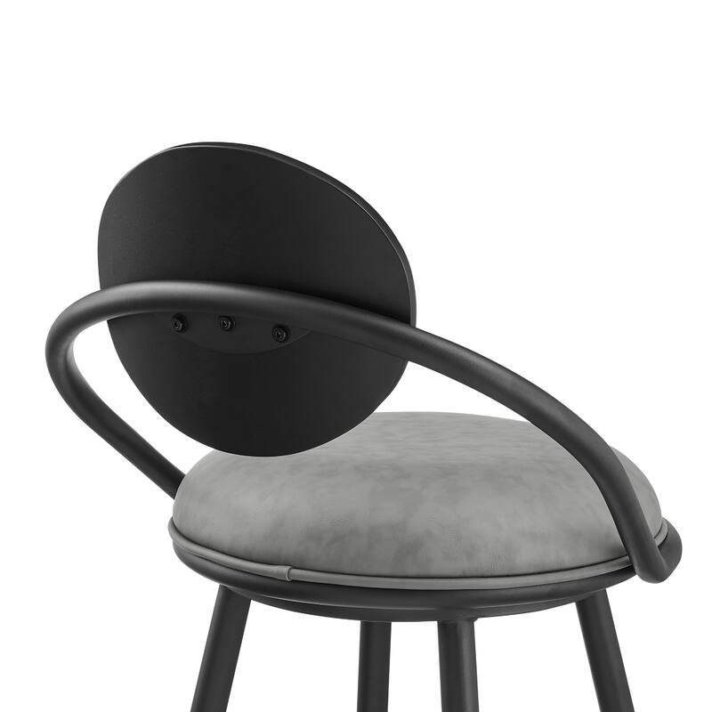 Carny Swivel Counter Stool Chair, Black Iron, Vintage Gray Faux Leather