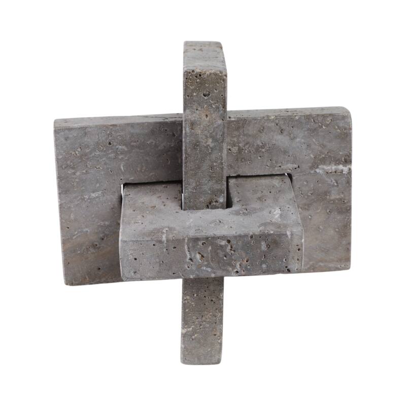 Stone Metal Decorative Object Interlocking Block Geometric Sculpture