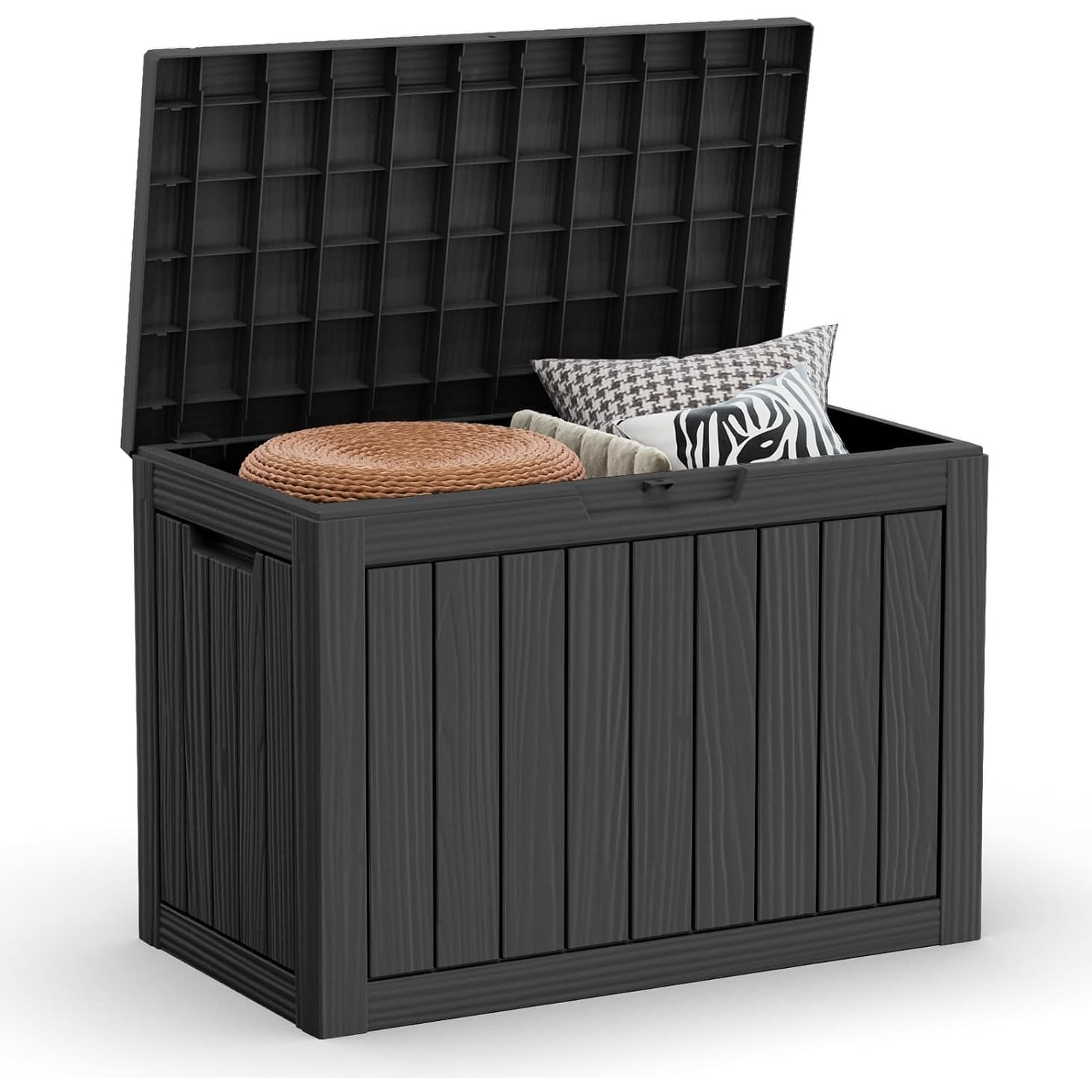 45 Gallon Outdoor Storage Box Waterproof, Lockable Resin Deck Boxes for Garden Tools Equipment and Cushions, Black