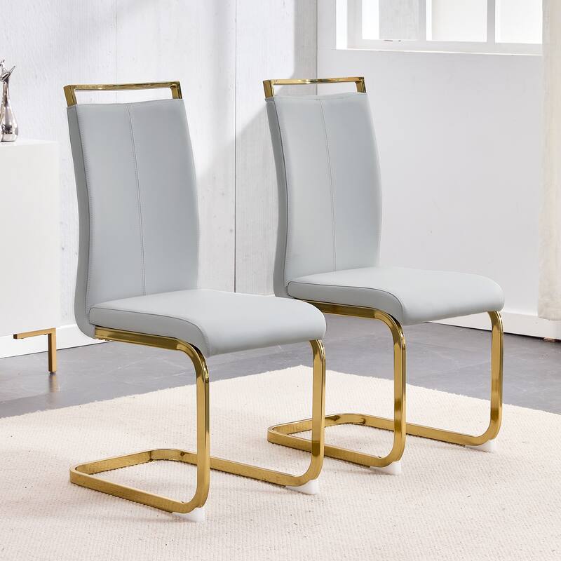 Modern PU Faux Leather High Back Dining Chairs with C-shaped Tube Chrome Metal Legs