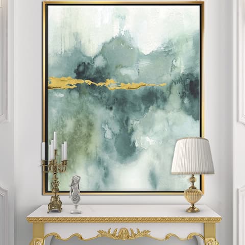 Designart 'Blue Watercolor Impression with Gold' Traditional Framed Canvas - Blue