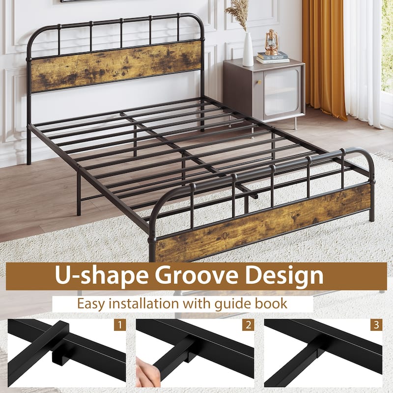 Gymax Queen Size Bed Frame Industrial Platform Bed Frame w/ Under Bed