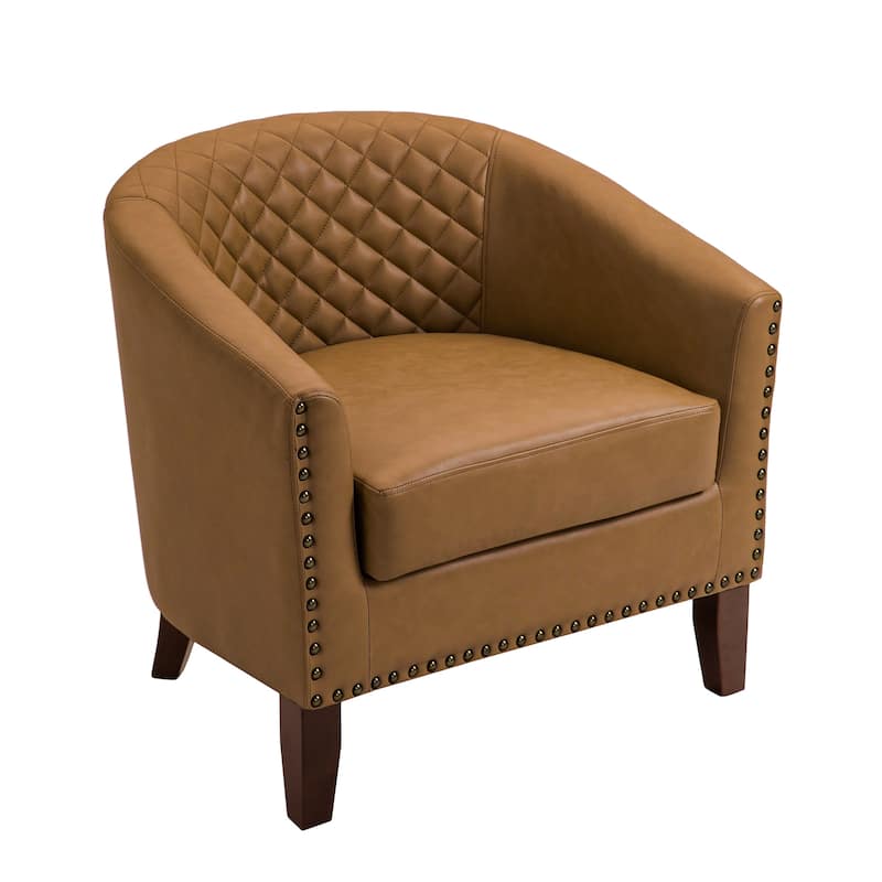 Faux Leather Barrel Accent Chair