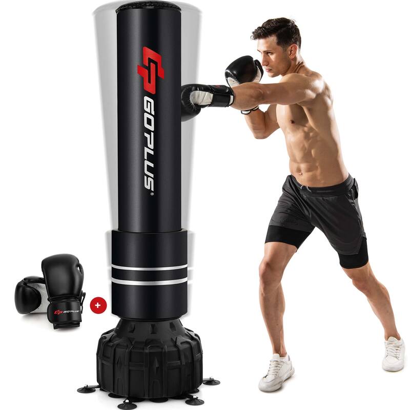 Goplus 71" Freestanding Punching Bag with 25 Suction Cups Gloves 182 - 19'' x 19'' x 71'' (L x W x H) - 19'' x 19'' x 71'' (L x W x H)