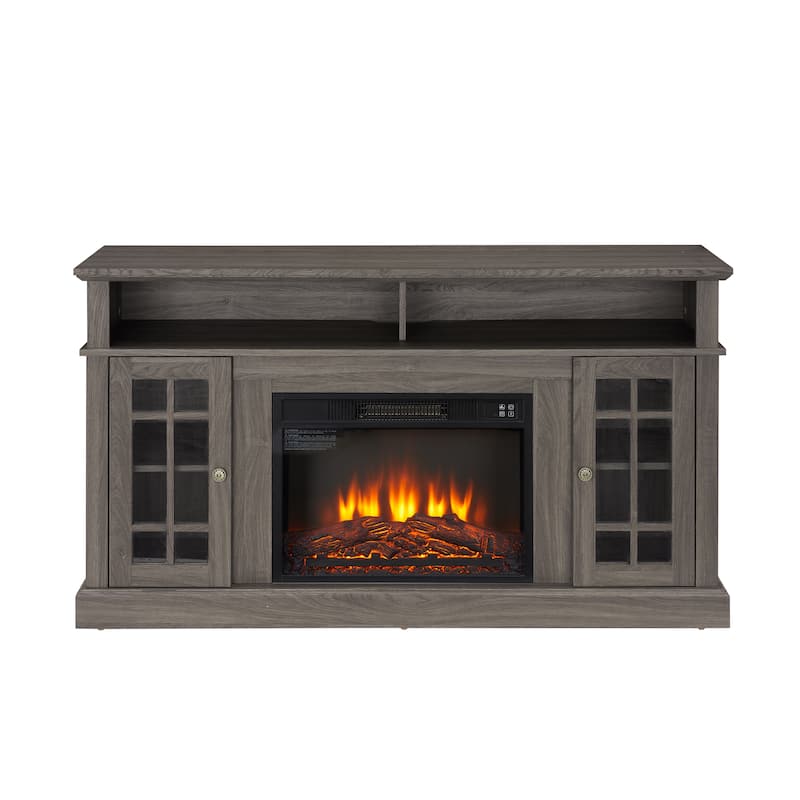 GDFStudio Caelum 58" Wood TV Stand with Classic Storage and 23" Fireplace Insert