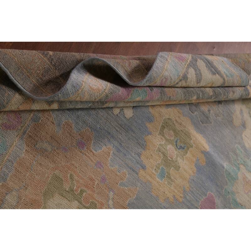 Oushak Turkish Large Rug Hand-Knotted Light Blue Wool Carpet - 10'0"x 13'8"