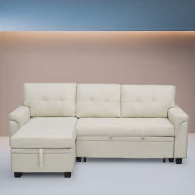 Modern Reversible Convertible Sleeper Sectional Sofa Bed - L-Shape with Storage Chaise, Wide Armrest and Durable Legs