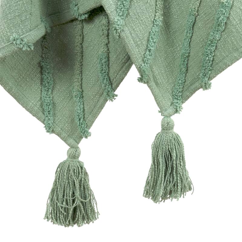 HomeRoots 50" X 60" Green Cotton Woven Geometric Throw Blanket with Tassels
