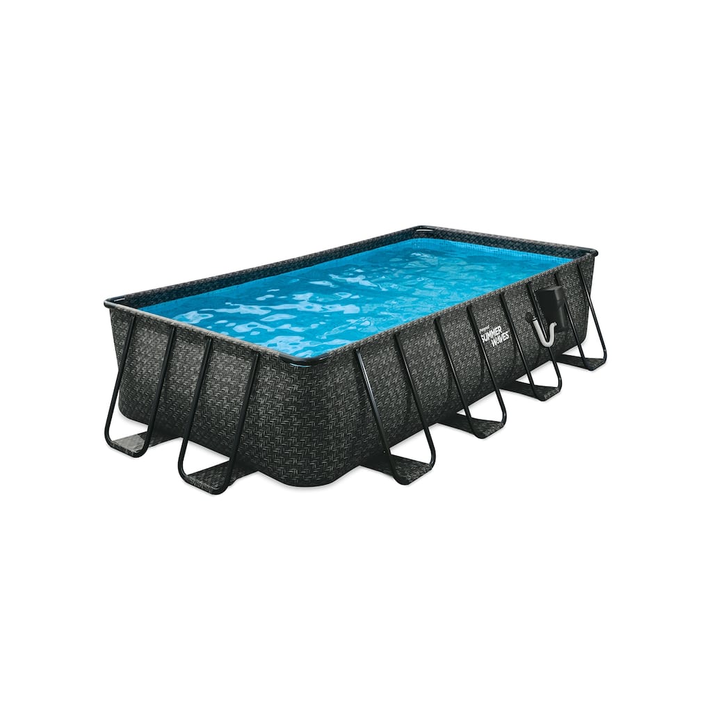 Summer Waves 16 Foot Long Dark Herringbone Elite Frame Outdoor Rectangular Pool - 192 x 96 x 42 inches