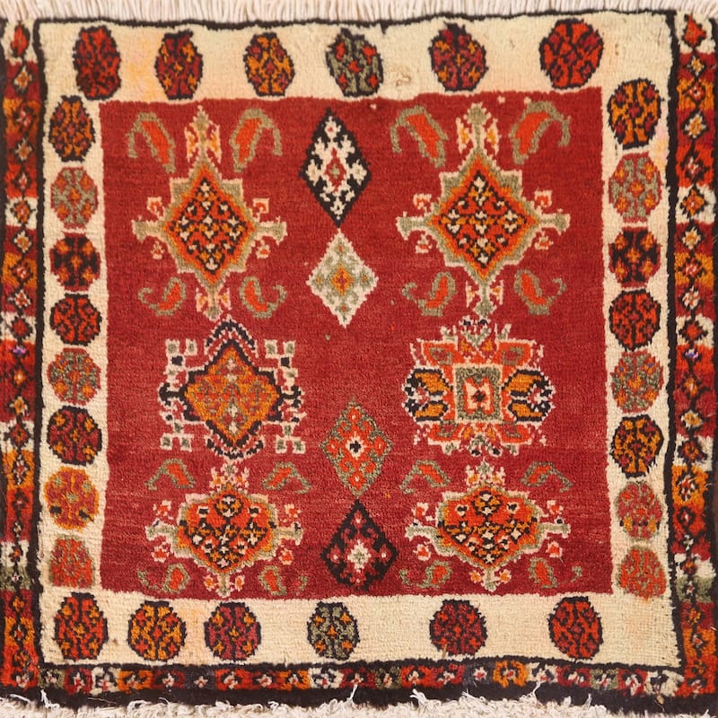 Red Shiraz Persian Vintage Square Rug Handmade Wool Carpet - 2'1" x 1'10"