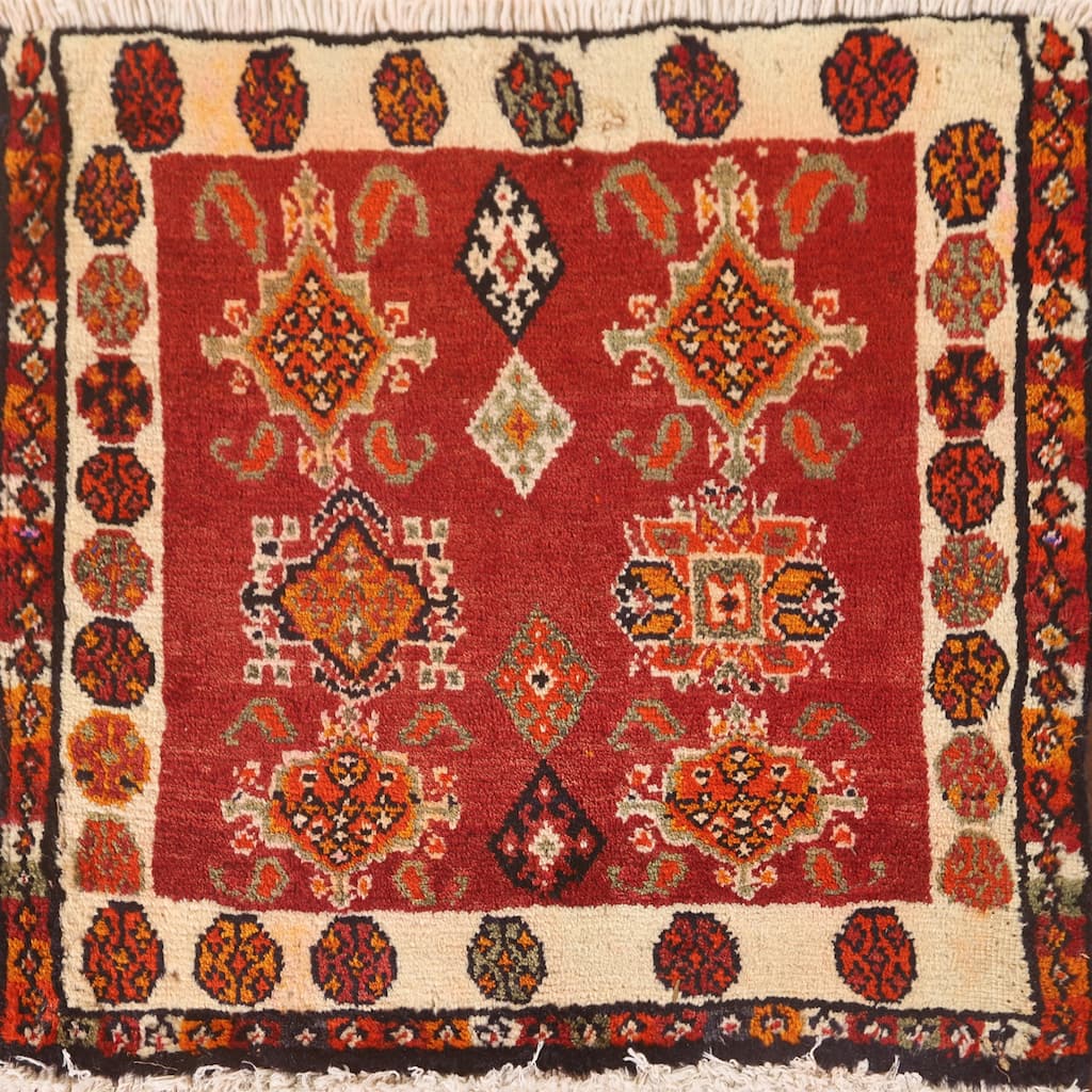 Red Shiraz Persian Vintage Square Rug Handmade Wool Carpet - 2'1" x 1'10"