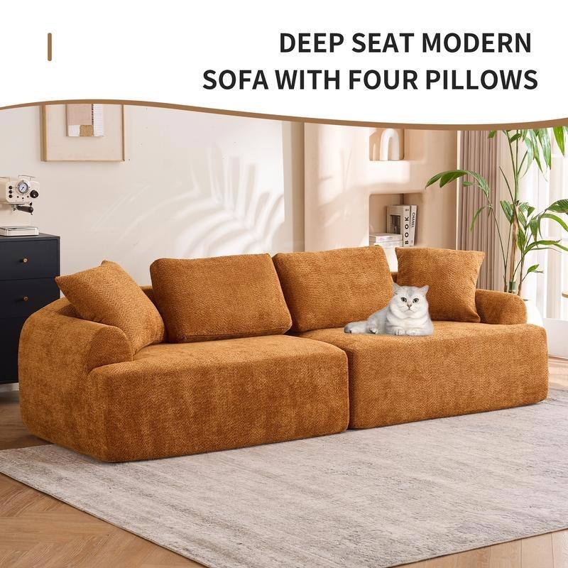4-Seater Compression Sofa, Crochet Yarn Fabric, Soft Cushions - Orange