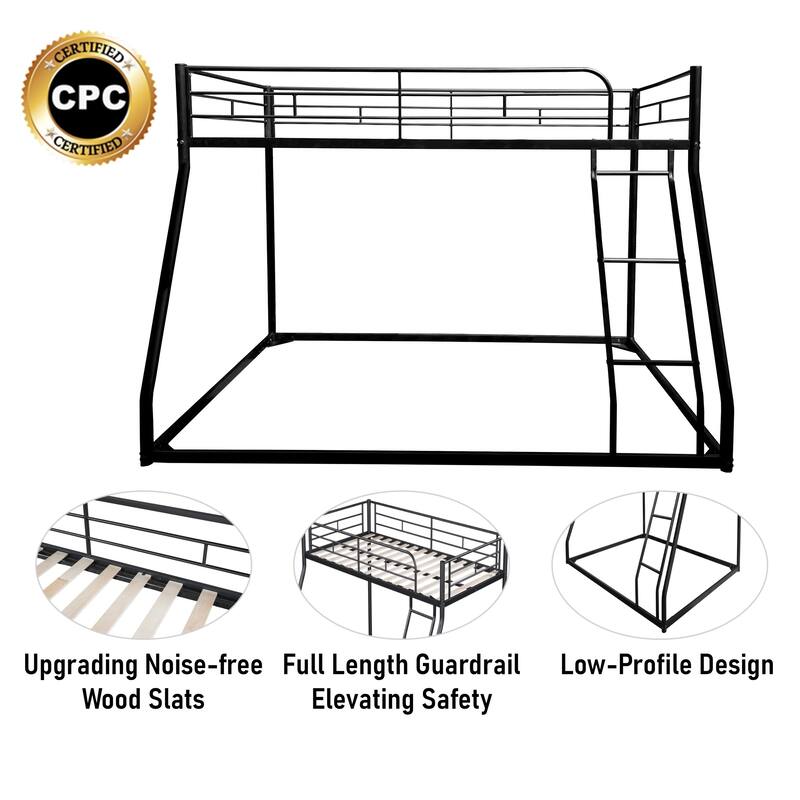 Sturdy Twin Over Full Bunk Bed with Safety Guardrails and Durable Metal Frame