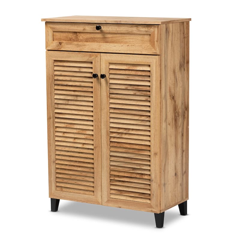 Coolidge Modern & Contemporary 5-Shelf Wood Shoe Storage Cabinet - Oak Brown, Dark Brown