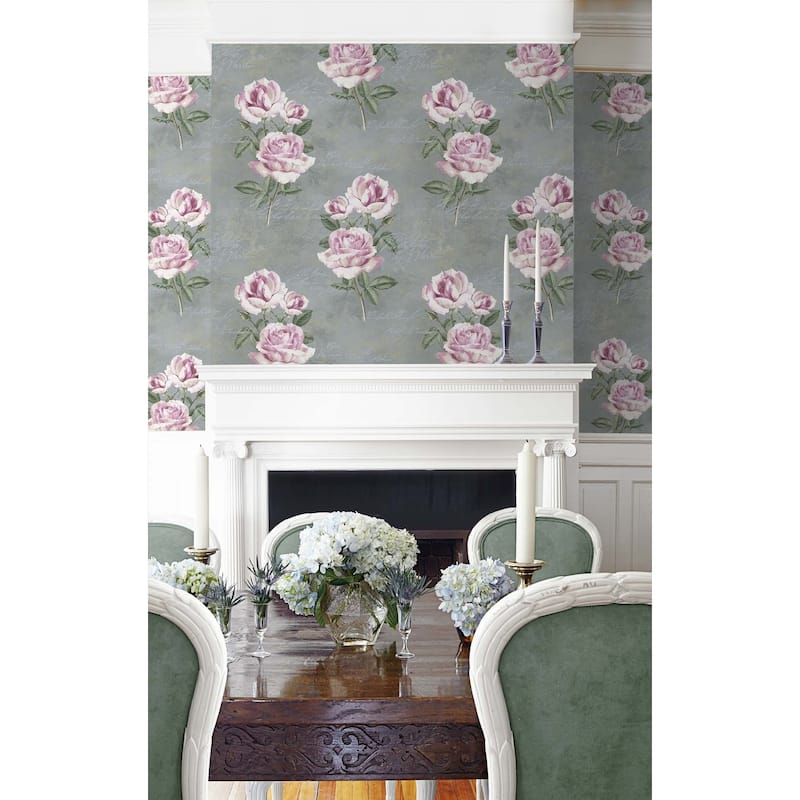 Seabrook Designs Edgewood Floral Script Unpasted Wallpaper - 20.5 in. W x 33 ft. L bolt 56 sq. ft.