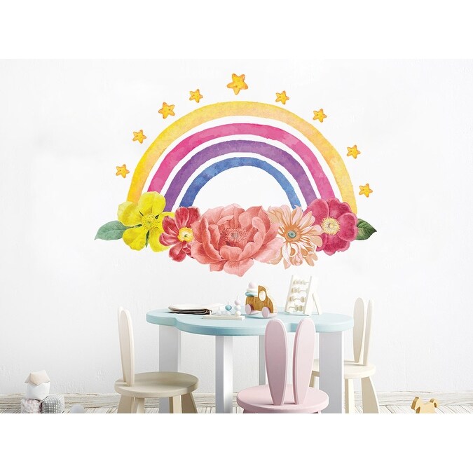 Watercolor Rainbow Wall Art Decal Floral Decor-image
