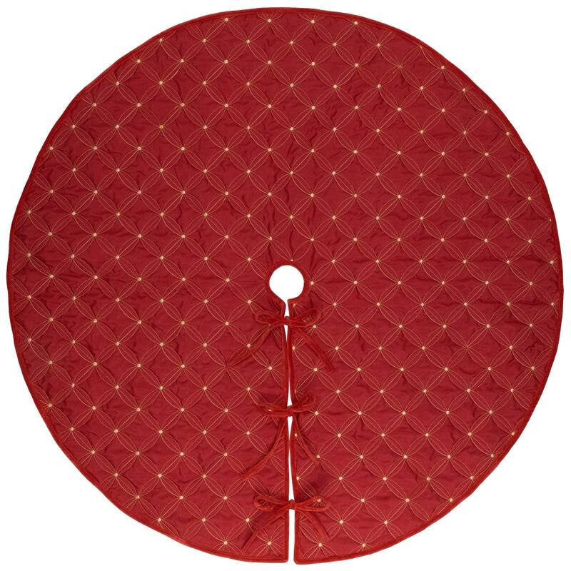 Round Quilted Christmas Tree Skirt - 72“ - Red