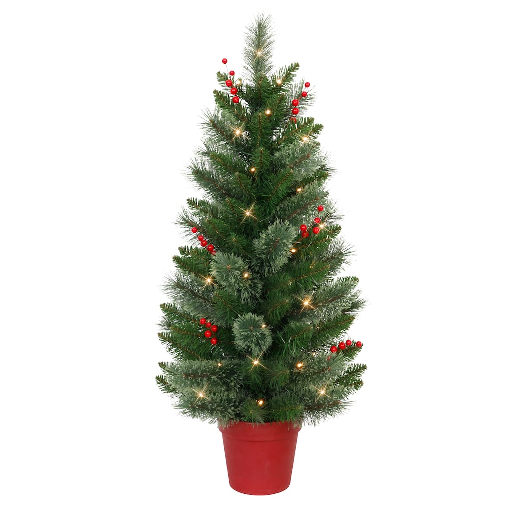Puleo International Set of 2, 3.5 ft. Pre-Lit Decorated Potted Artificial Christmas Trees