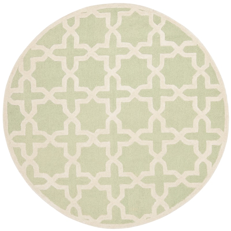 SAFAVIEH Handmade Cambridge Remedios Geometric Wool Rug - 8' Round - Light Green/Ivory