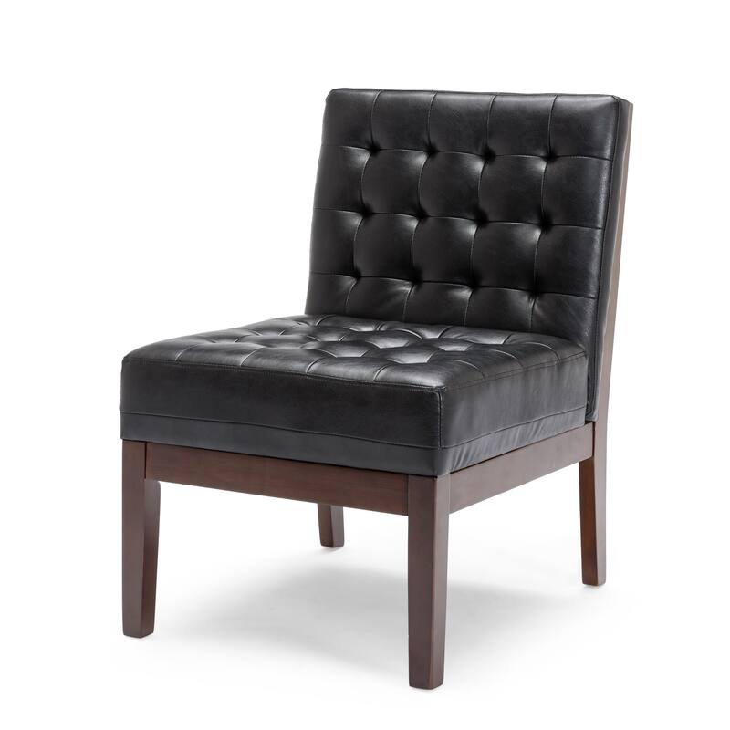 Modern 22.25" PU Upholstered Button Tufted Accent Chair with Rubber Wood Legs