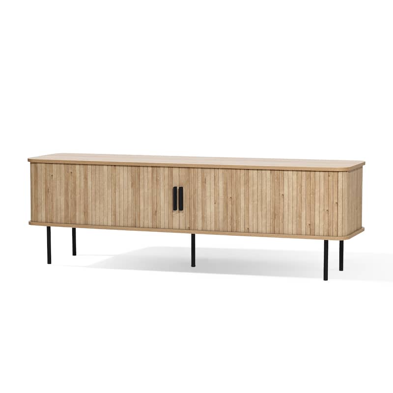 Modern TV Stand with Storage and Slatted Sliding Doors for TVs Up to 65" - 20.3" H x 62.6" W x 15.4" D