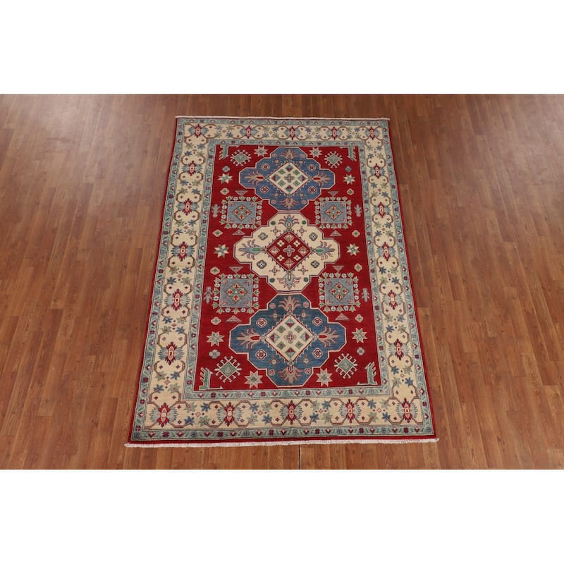 Oriental / Geometric Kazak Area Rug Handmade Wool Carpet - 5'6" x 8'2"