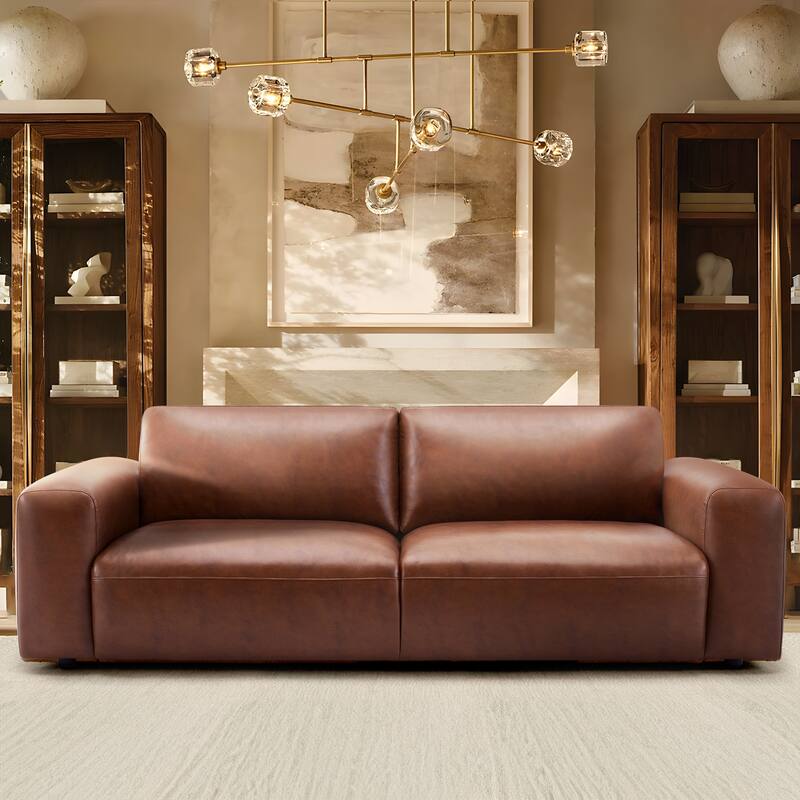 95" Oversized 3-Seater Sofa - Extra Deep Seats & Wide Arms, Down-Filled PU Leather Couch for Living Room, Apartment