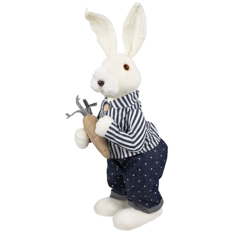 Standing Boy Bunny with Carrot Easter Figure - 19" - Navy Blue