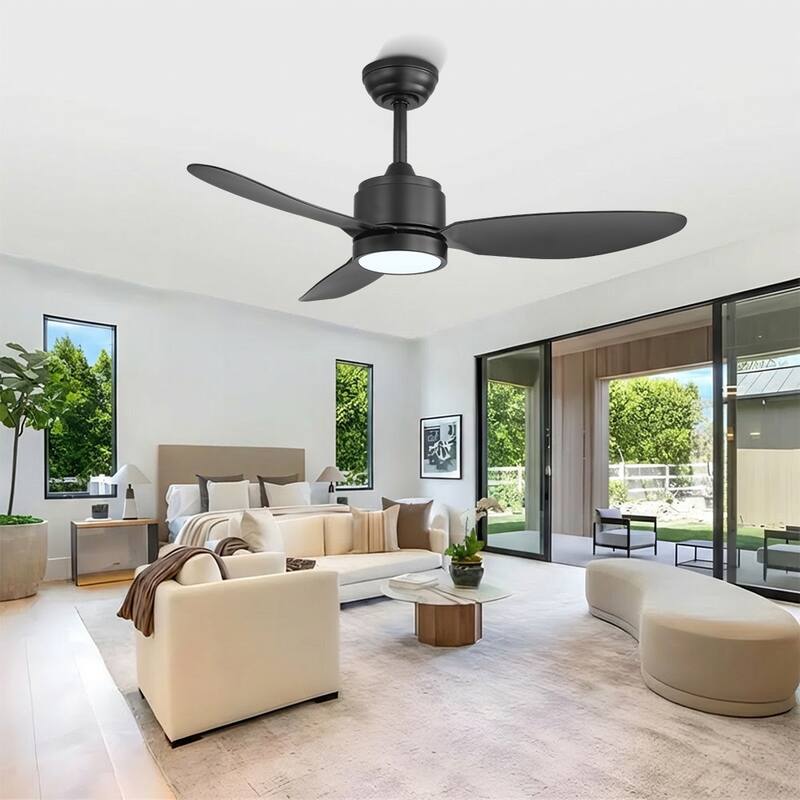 MLiAN 42 in 3 ABS Blades Indoor and Outdoor Ceiling Fan with Integrated LED and Remote Downrod