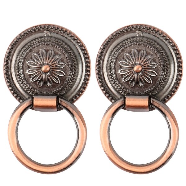 Zinc Alloy Round Shape Vintage Cabinet Drawer Door Pull Handle Knob Copper Tone 9mm x 37mm 2pcs