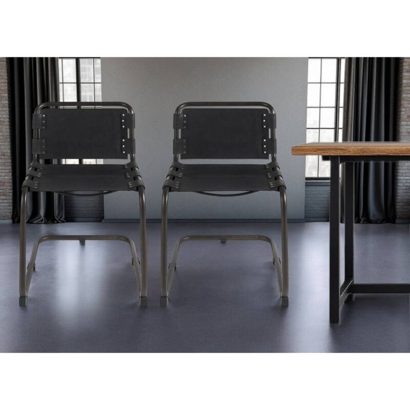 Contemporary Faux Leather Dining Side Chair with Open Back and Black Metal Legs Nailhead Trim - 31”H x 25”W x 21”D