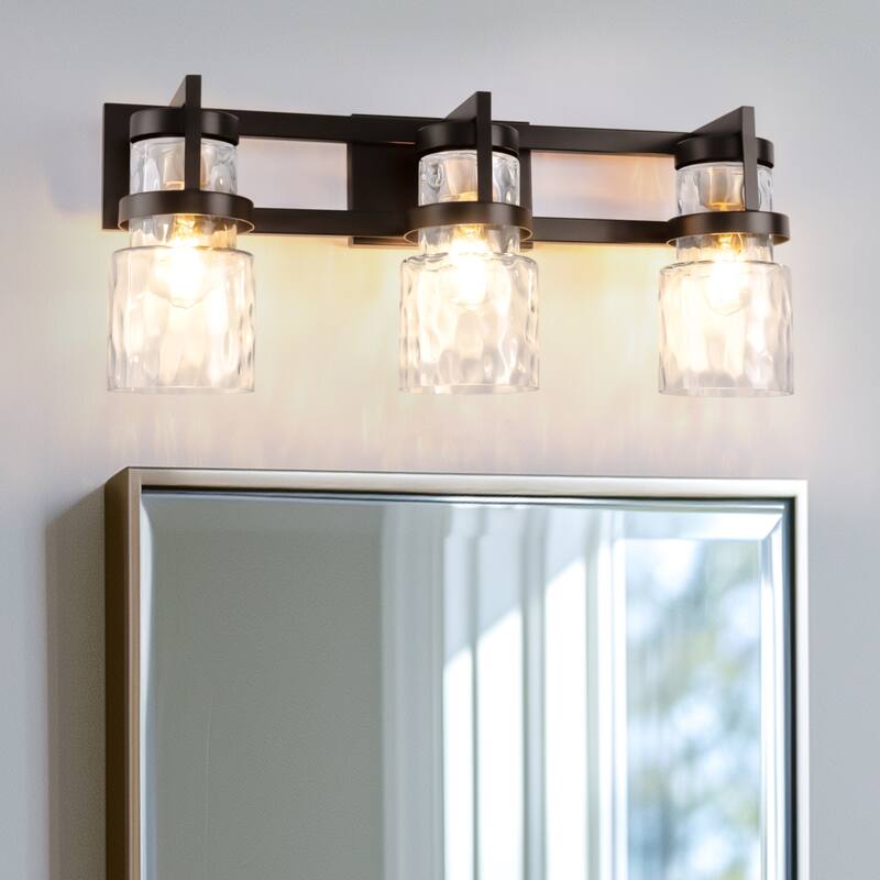 3-Light Brushed Nickel Cylinder Modern Bathroom Vanity Light with Clear Glass Shade,Wall Lamp for Mirror Kitchen Bedroom