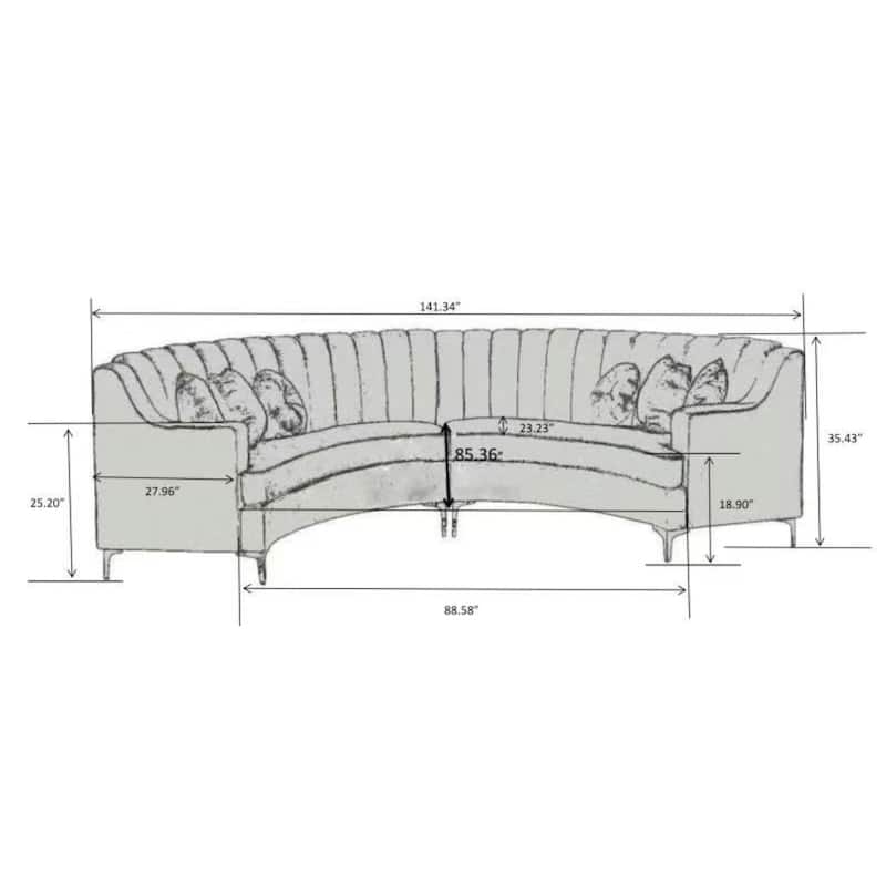 142"Velvet Fabric Curve Sectional Sofa - 142"