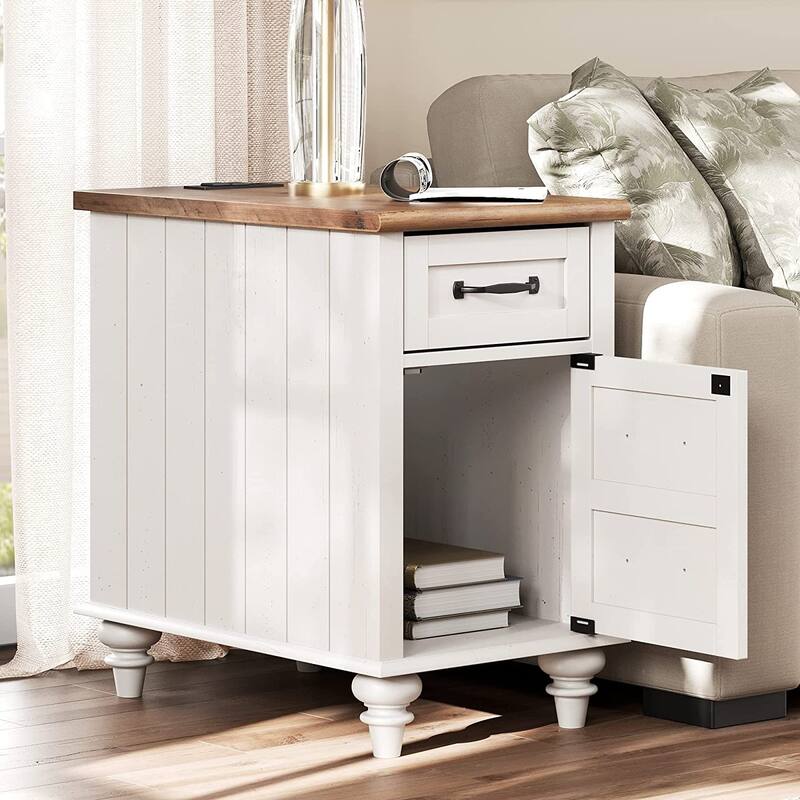 WAMPAT Modern End Table with Charging Station, Sofa Side Table with Storage