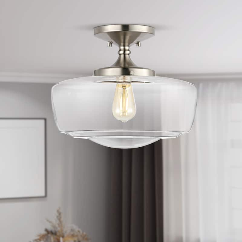 Gaines Glass/Iron Farmhouse Modern LED Flush Mount, by JONATHAN Y