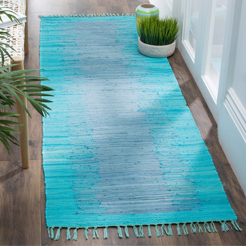 SAFAVIEH Handmade Flatweave Montauk Darcy Casual Cotton Rug - 2'3" x 7' Runner - Turquoise